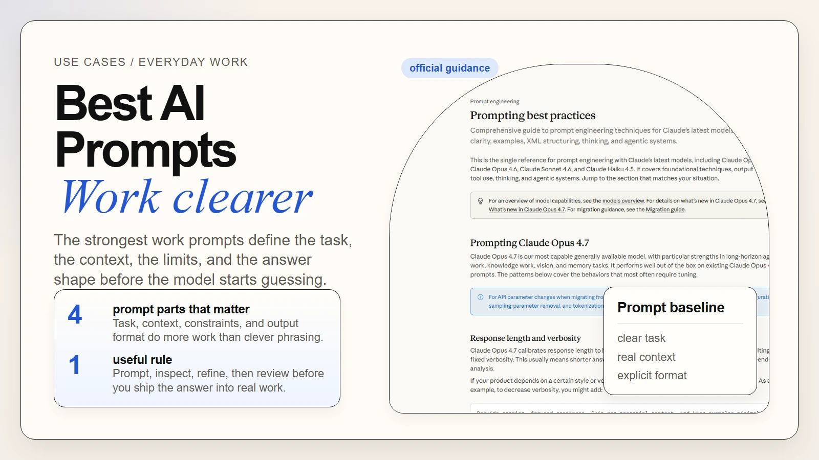 Premium editorial featured image for best AI prompts for everyday work