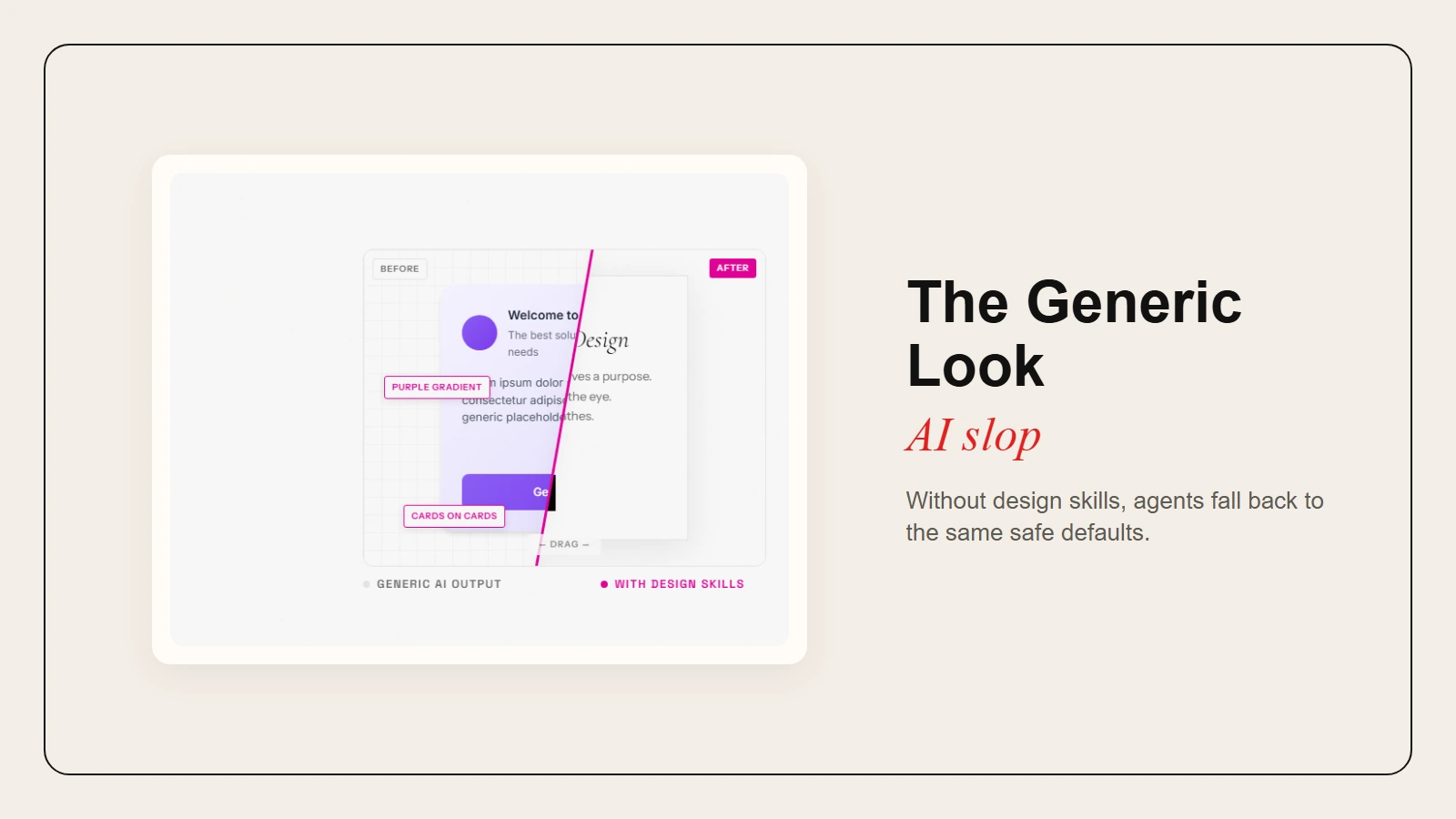 The Generic Look: a generic AI-generated user interface with common anti-patterns labeled