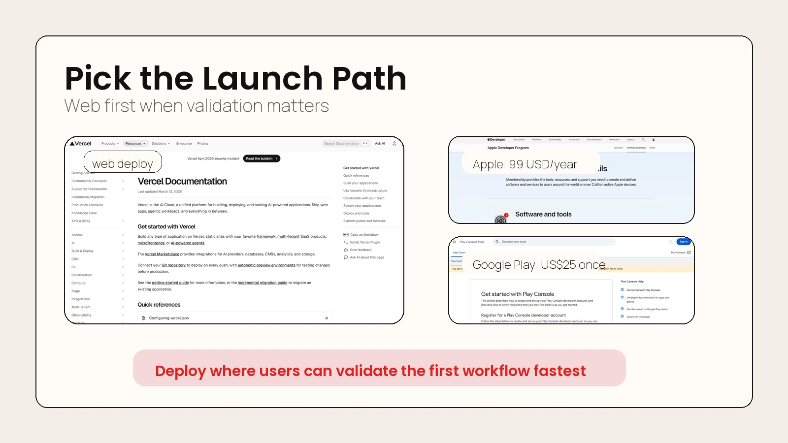 Deployment paths for web, iOS, and Android apps