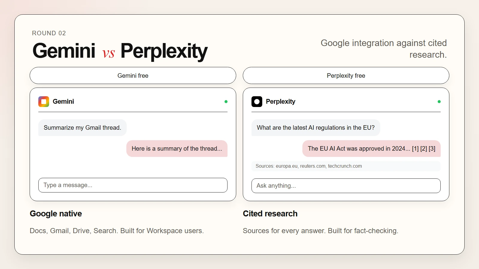 Gemini free vs Perplexity free side by side