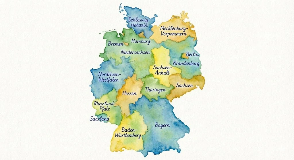 A watercolor-style map with clear labels generated from a short, narrow prompt