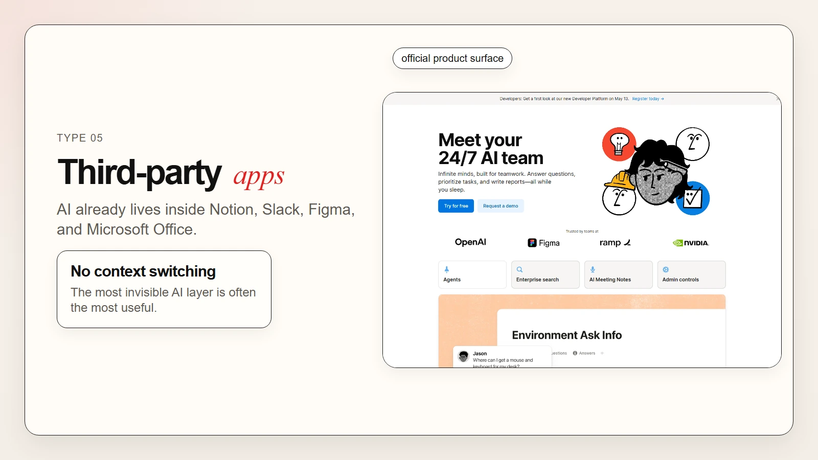 AI embedded inside everyday tools like Notion, Slack, and Microsoft Office