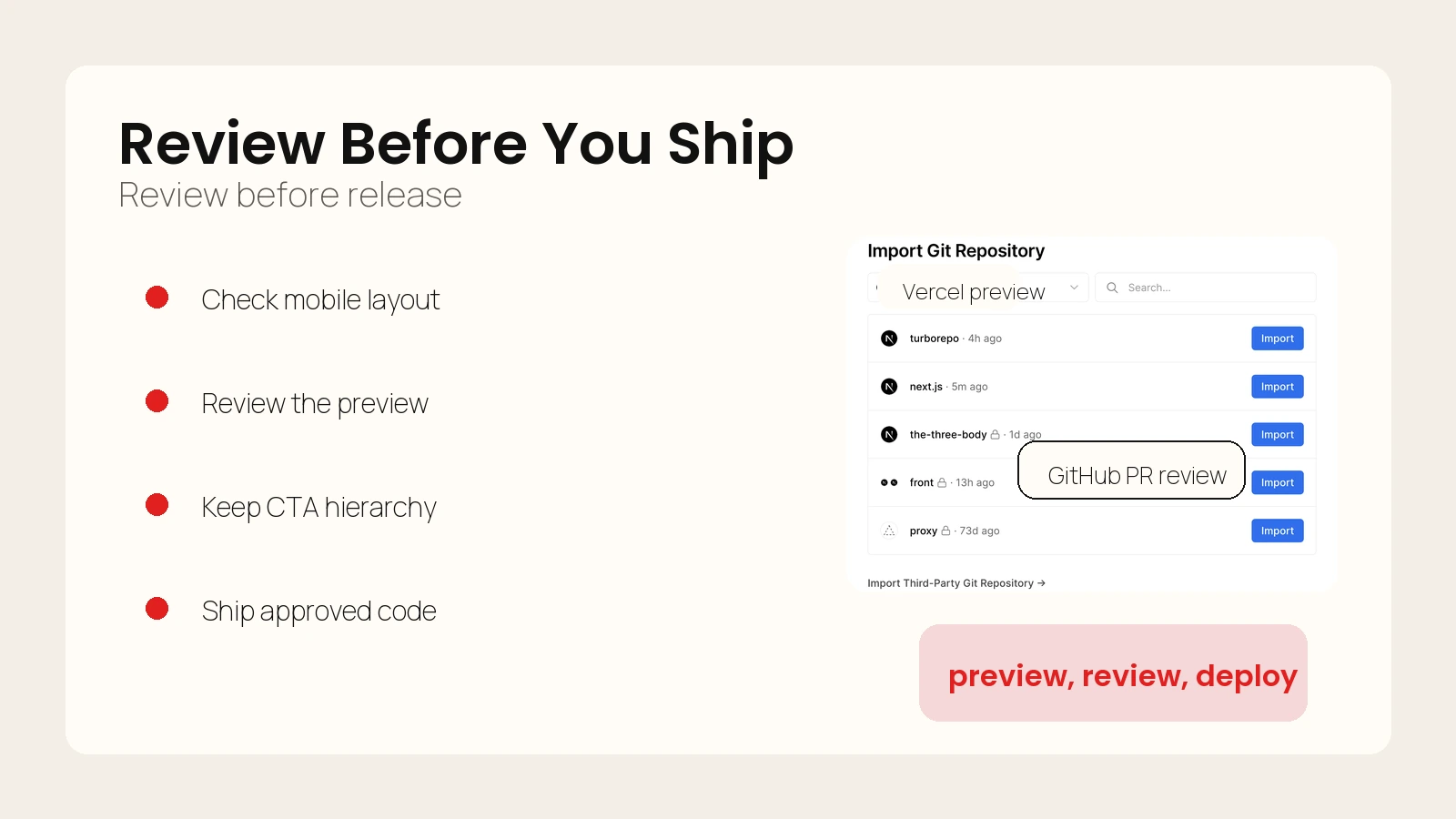 Workflow visual for QA, Git review, and deployment
