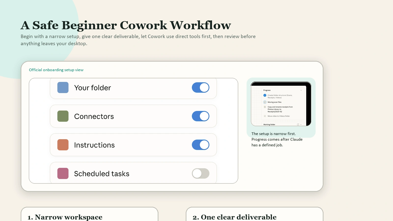 Safe beginner workflow for Claude Cowork