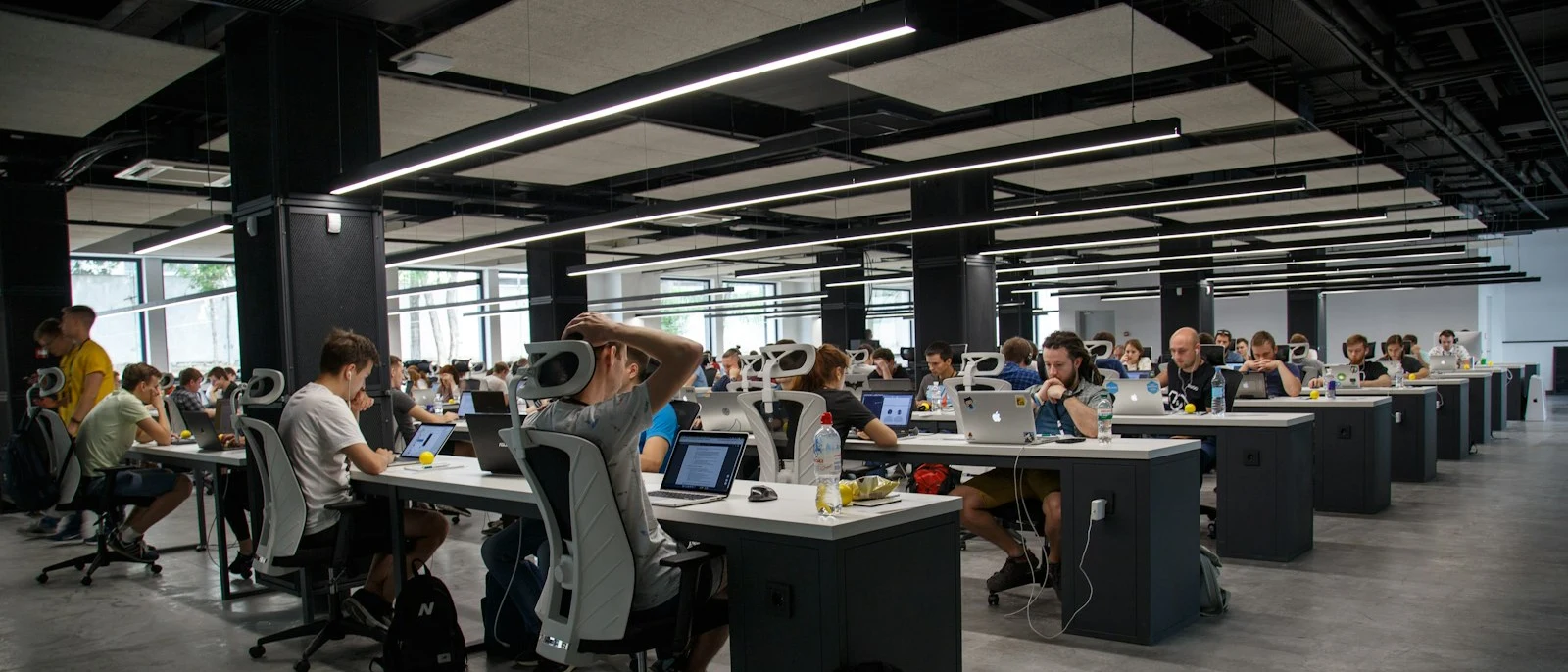 People working in a bright creative workspace