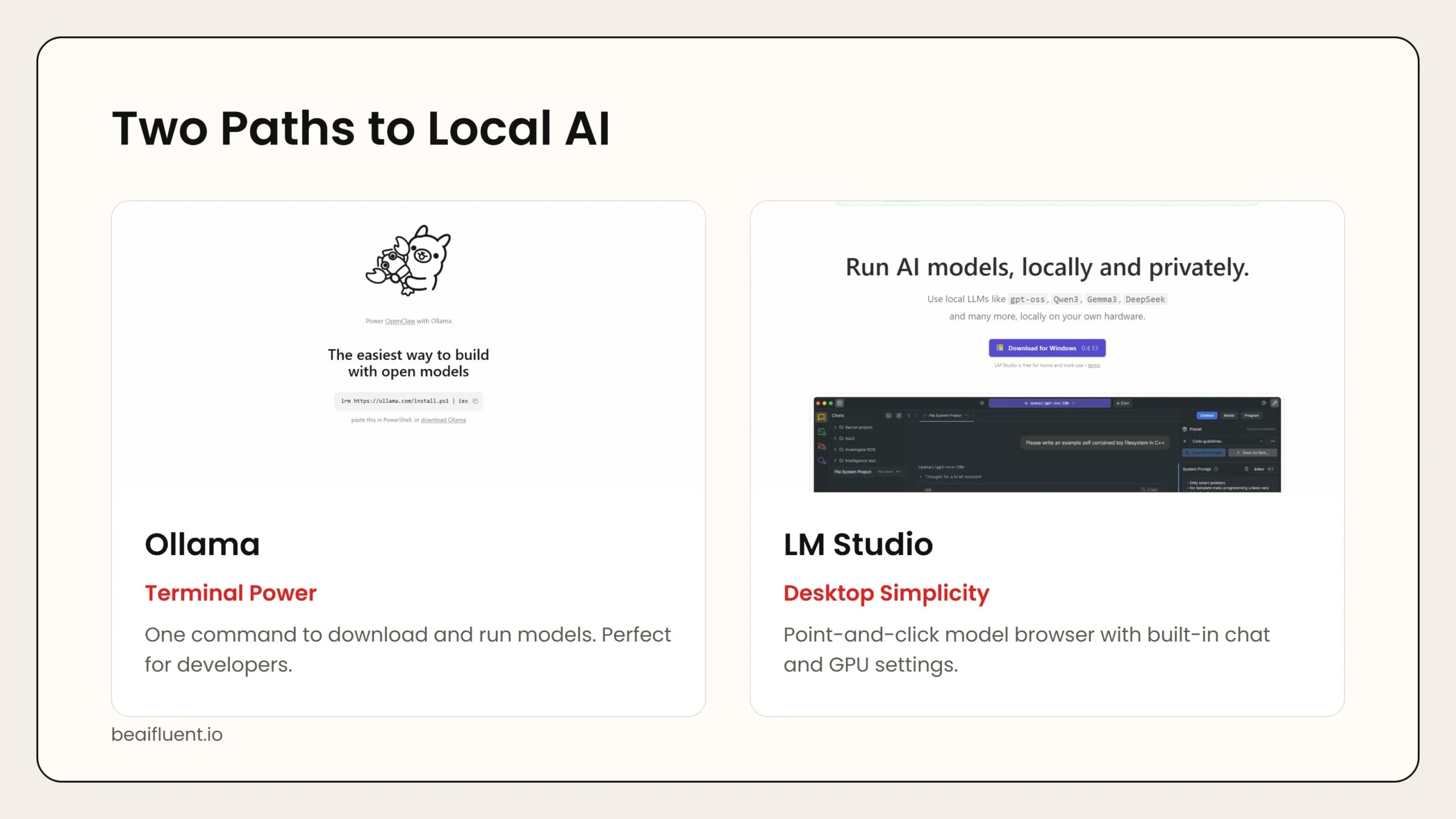 Overview of Ollama and LM Studio for running local AI