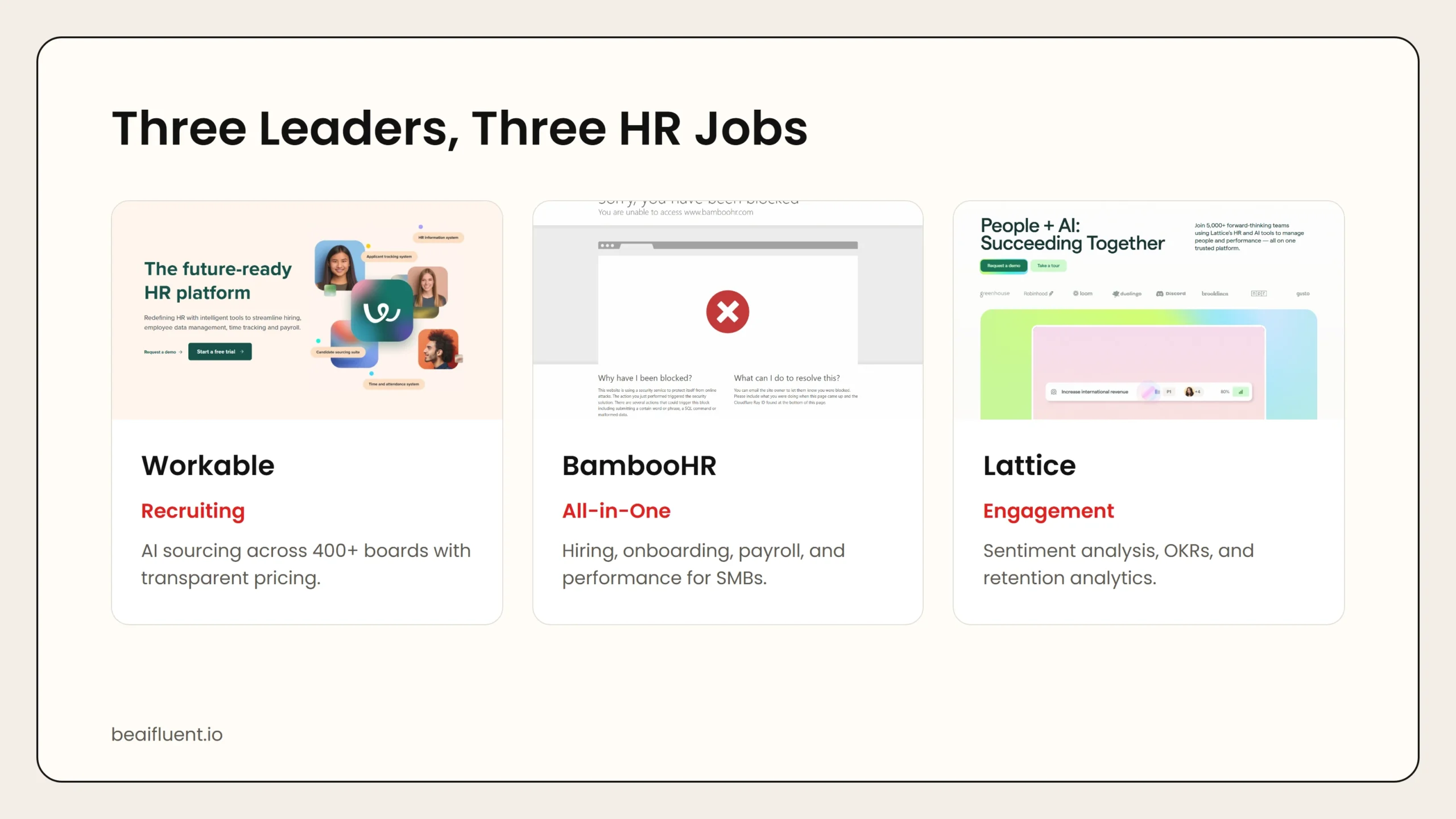 Overview of Workable, BambooHR, and Lattice for HR teams